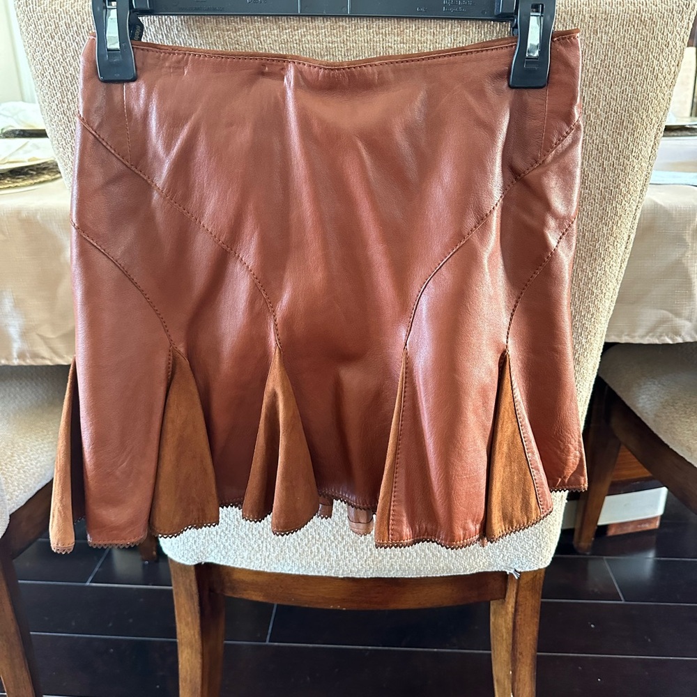 Burnt orange, leather & suede Roberto Cavalli skirt, Xs